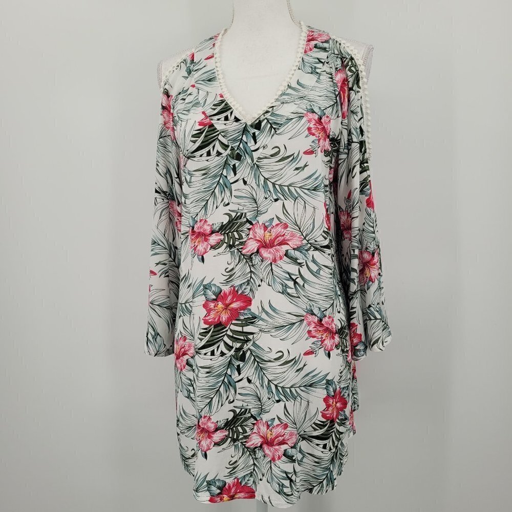 Solitaire Swim Tropical Floral Print Cold Shoulder Coverup